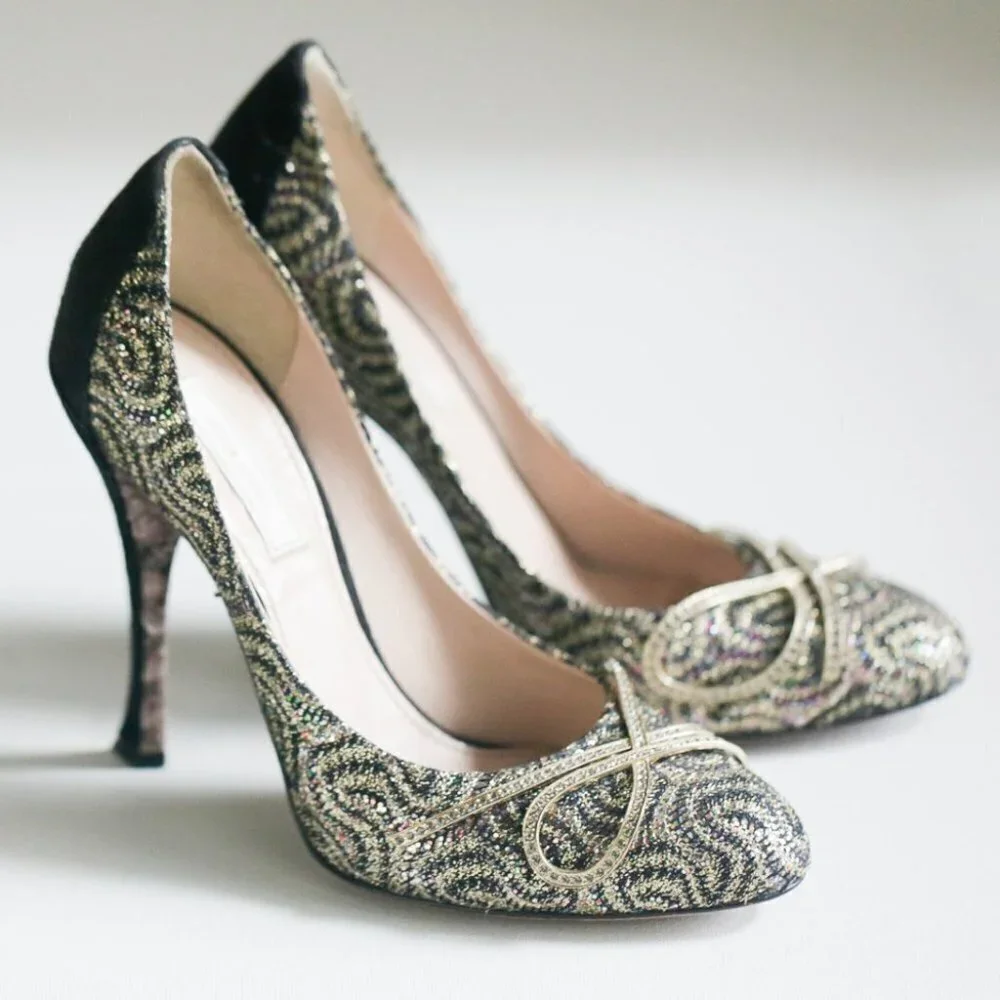 Nina Ricci High-Heel Glitter Black  Suede Pumps